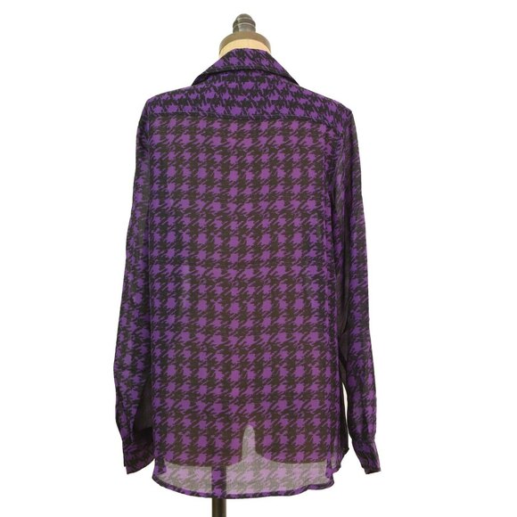 Larsen Gray Button Up Top Size M Long Sleeve Chiffon Purple Black NWT  A1 - Picture 3 of 4